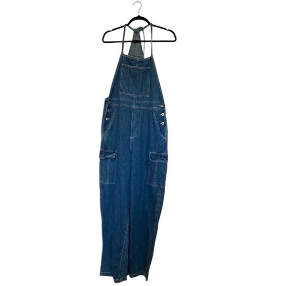 Vintage 90s Y2K denim halter cargo jean overalls - Picture 2 of 7